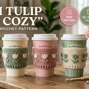 Mini Tulpankopp Cozy Virkmönster, Nybörjarkopphylsa, Återanvändbar Kaffekopp Cozy, Enkelt Virkmönster i PDF-format