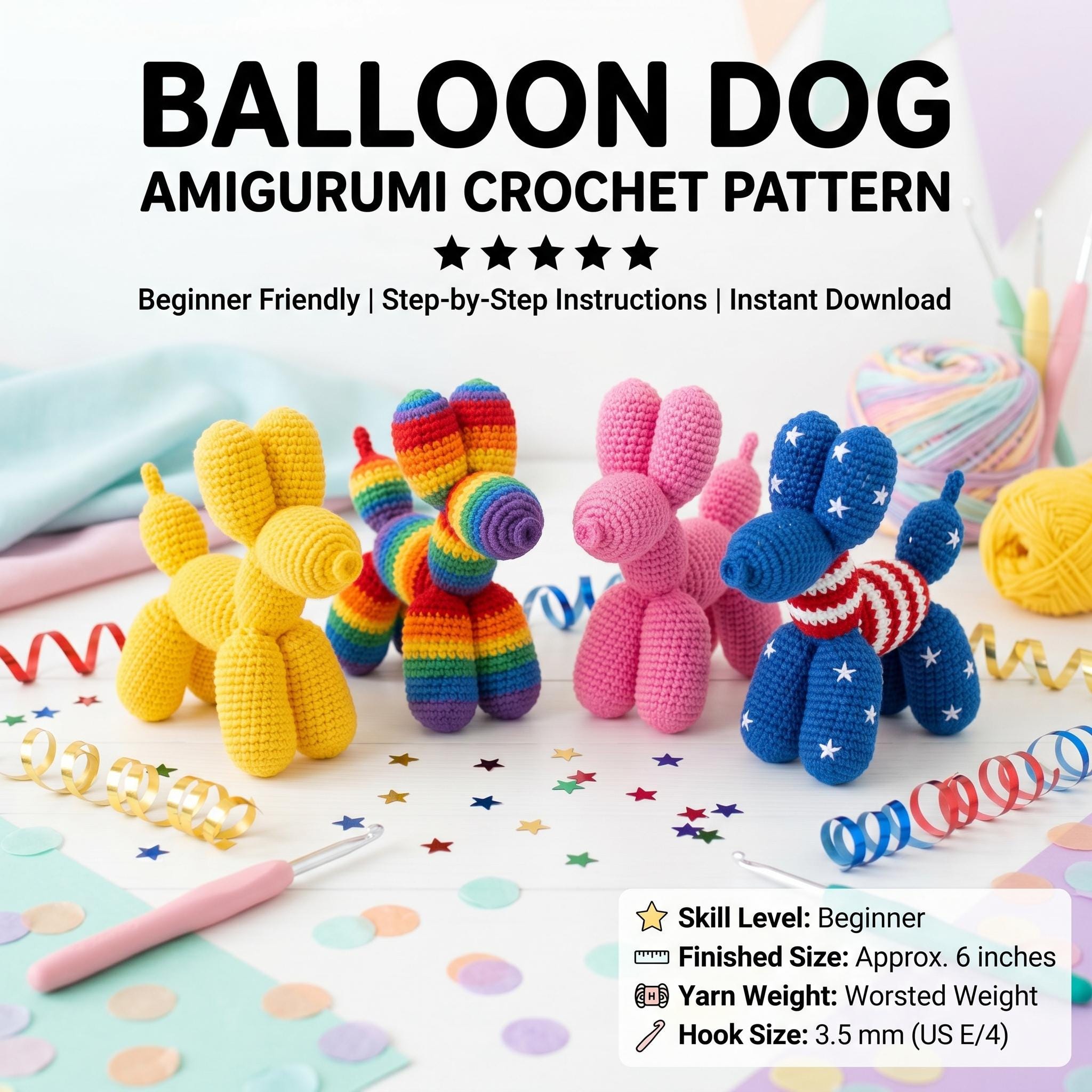 30 Balloon Dog Crochet Patterns for Adorable Toys, Decor, and Gifts 19 Whimsical Balloon Dog Amigurumi Pattern PDF