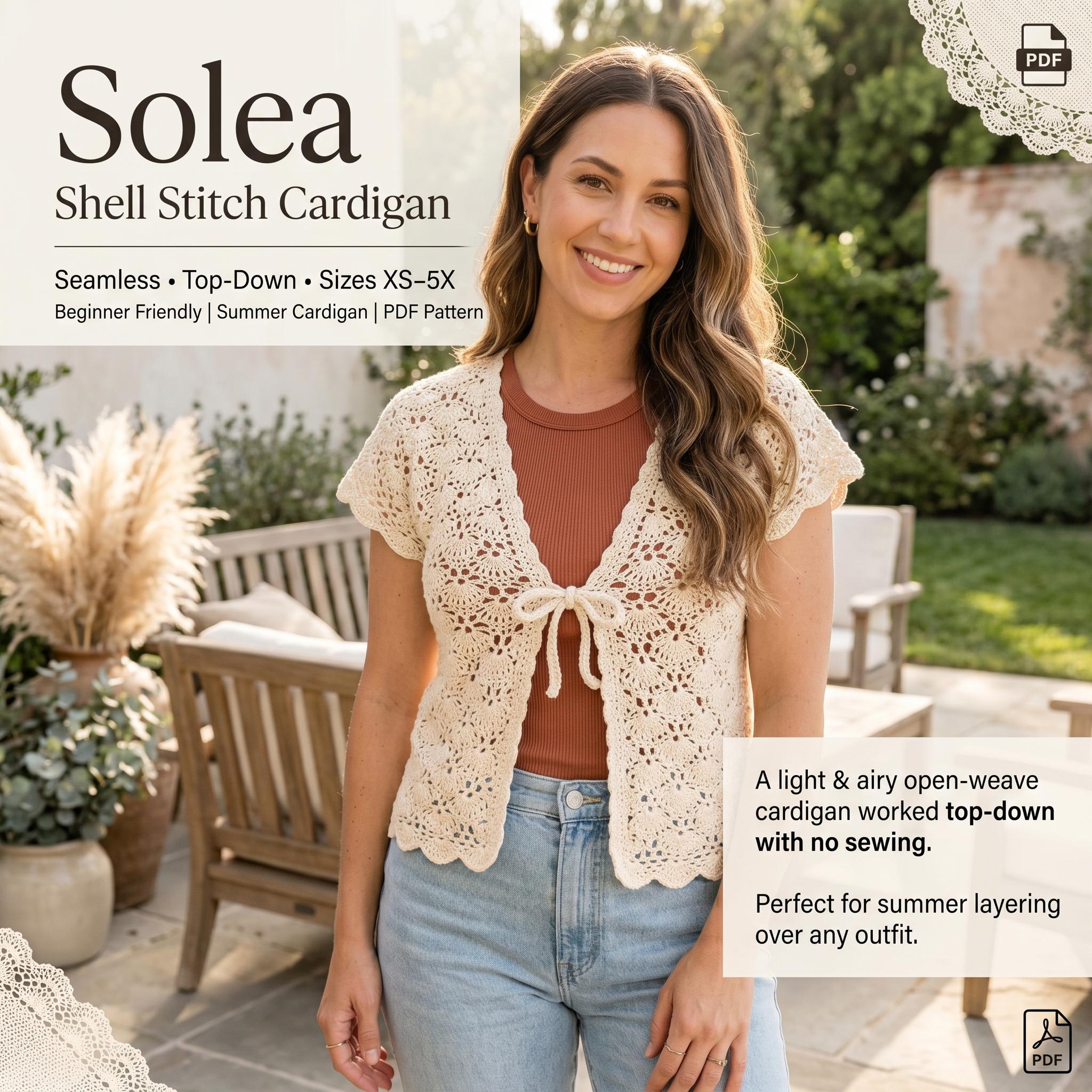 40 Cardigan Crochet Patterns for Easy Layering, Color, and Cozy Handmade Style 37 Solea Shell Stitch Cardigan Summer Crochet Cardigan