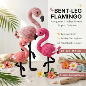 Flamingo Crochet Pattern PDF, Bent Leg Flamingo Amigurumi Pattern, Standing Flamingo Plush Crochet Toy, Beginner Pattern