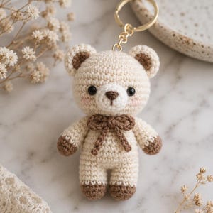 Mini Amigurumi Bear Keychain Crochet Pattern PDF | Easy 3-Inch Beginner Teddy Bear Tutorial with Step-by-Step Instructions