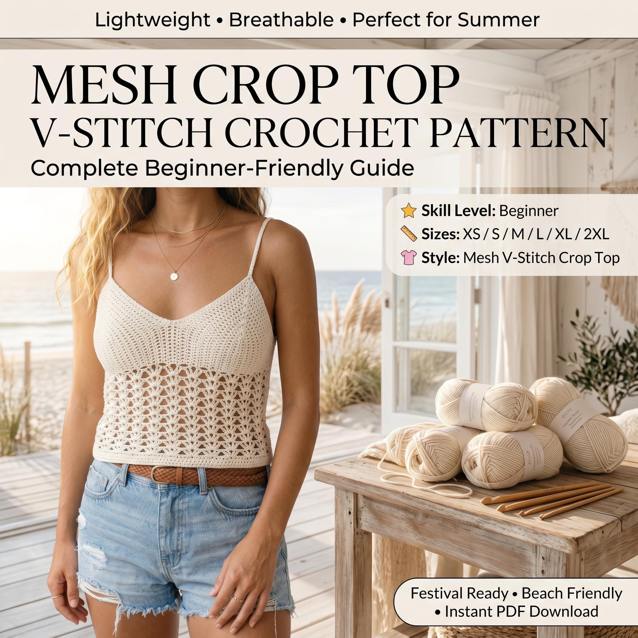 39 Crochet Women’s Tops: Tanks, Vests, Tees, and Blouses 26 Mesh V-Stitch Crop Top Beginner Crochet Summer Top Boho
