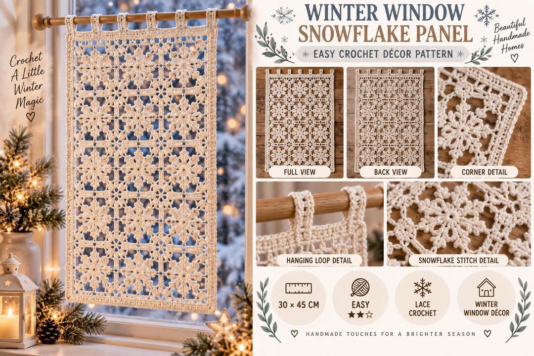 Crochet Snowflake Window Panel Pattern, Christmas Lace Hanging PDF ...