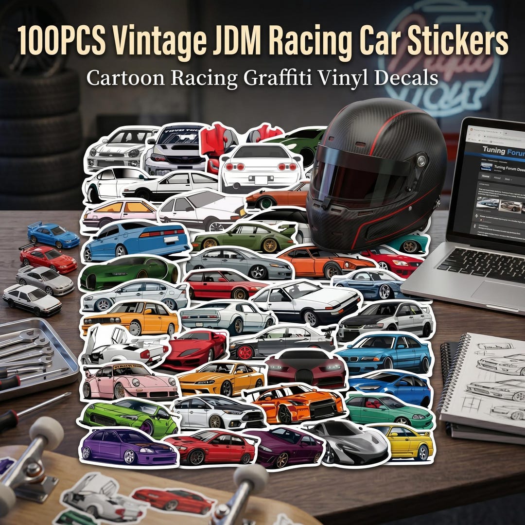 100PCS Vintage JDM Racing Car Stickers | Cartoon Racing Graffiti Decals ...