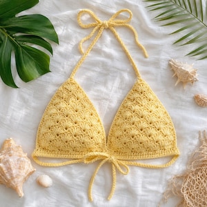 Sunny Days Bikini Top Crochet Pattern | Beginner PDF | 5 Sizes XS-XL | Beach Cover Up | Halter Top | Instant Download | Shell Stitch