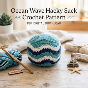 Ocean Wave Hacky Sack Crochet Pattern PDF | Blue Crochet Footbag Tutorial | Beginner Crochet Ball Pattern | Instant Download