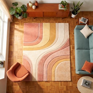 Handmade Minimalist Geometric Rug, Custom Tufted Earth Tone Area Carpet, Modern Abstract Circle Pattern Floor Mat