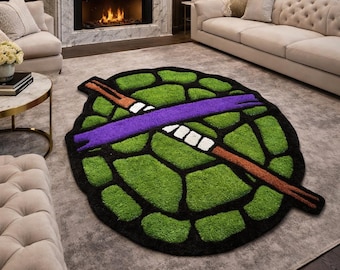 Hand Tufted Turtle Shell Rug – Cartoon Inspired Irregular Shape Area Carpet, Soft Handmade Statement Rug for Living Room, Kids Room
