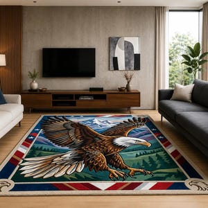 Vloerkleed met Amerikaanse adelaar, patriottisch tapijt met Amerikaanse zeearend, 3D getuft tapijt, vloerkleed voor de woonkamer, vloerkleed geïnspireerd op de Amerikaanse vlag, artistiek adelaartapijt