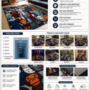 May include: Modern designer rug with a colorful cartoon character design. Available in various sizes, including 2x3 ft, 3x5 ft, and 8x10 ft. Features include premium hand tufting, ultra-soft texture, and anti-slip backing. Perfect for living rooms, bedrooms, and kids' rooms.