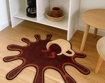 Coffee Spill Rug – Irregular Shaped Coffee Bar Decor – Hand Tufted Aesthetic Area Rug – Unique Housewarming Gift – Quirky Faux Cashmere Rug