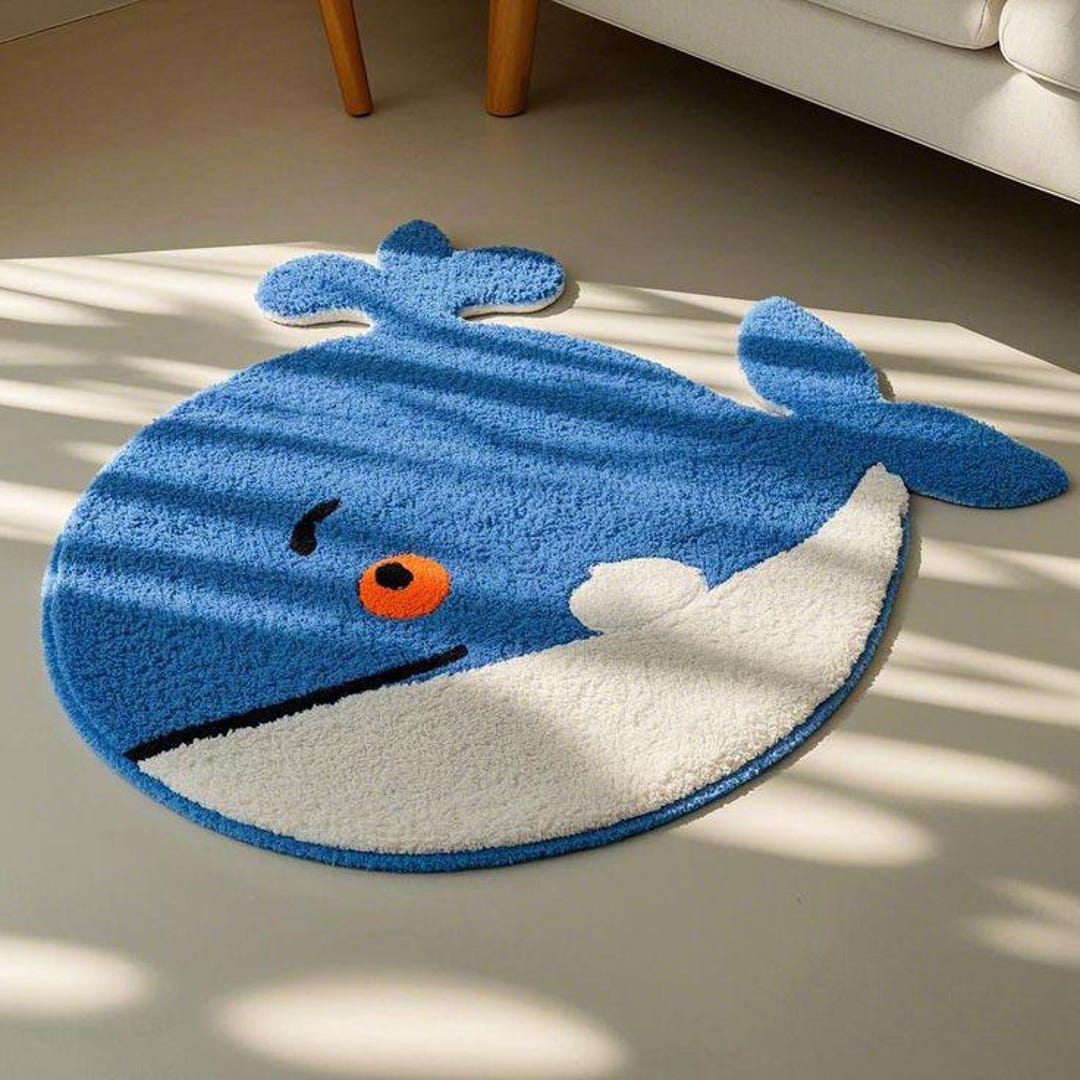 Cute Blue Whale Tufted Rug, Kids Room Animal Carpet, Handmade Soft ...