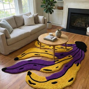 Banana Shape Rug, Funky Abstract Carpet, Purple Yellow Rug, Unique Statement Rug, Aesthetic Living Room Decor, Modern Artistic Floor Rug