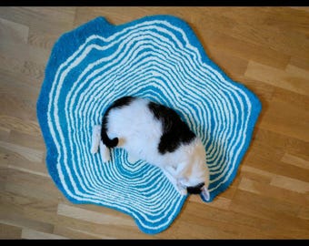 Handmade Abstract Wave Rug, Custom Tufted Blue and Orange Flow Carpet, Aesthetic Minimalist Statement Floor Mat, Modern Artistic Area Rug