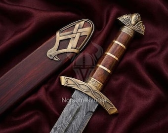 Set di spade vichinghe realizzate a mano / Fodero in legno inciso, replica da collezione norrena