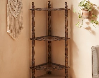 3 Tier Corner Shelf Stand, Rustic Corner Storage,  Wooden Farmhouse Corner shelf, Small Space Organizer for Living Room Bedroom Kitchen