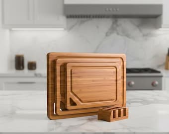 Bamboo Cutting Board Set, Wood Cutting Board with Juice Grooves, 3-Piece Bamboo Board Set for Kitchen, Chopping, Meal Prep & Charcuterie