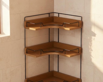 Wooden Corner Shelf Organizer, 3 Tier Countertop Rack, Bathroom Vanity Kitchen Storage