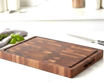 End Grain Walnut Cutting Board, Butcher Block with Juice Groove