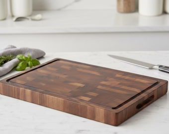 End Grain Walnut Cutting Board, Butcher Block with Juice Groove
