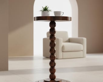 Round Side Table, Wooden Drink Table, Walnut Side Table, Small Round Table, Compact End Table Living Room Decor