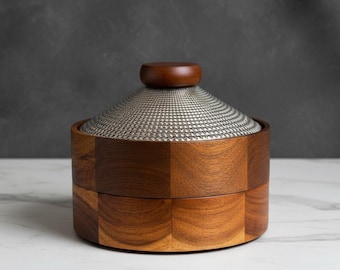 Wooden Snack Box with Glass Lid, 4 Compartment Snack Serving Tray, Nut Candy Dried Fruit Holder, Wood food storage