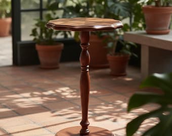 Round Side Table Small Space, Walnut Drink Table, Modern Nightstand, Mid Century Sofa Side Table