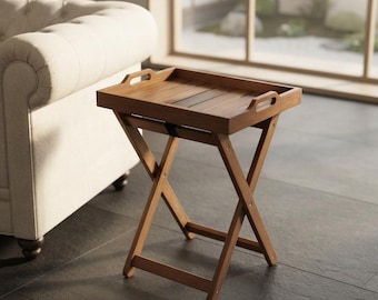 Wood Tray Table, Folding Side Table,  Removable Serving Tray for party
