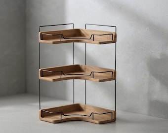 Wooden Corner Shelf Organizer,  3 tier Countertop Rack, Bathroom Vanity Kitchen Storage