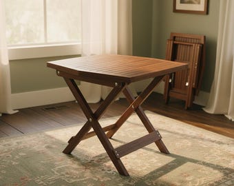 Acacia Wood Folding Side Table, Portable Outdoor Patio Balcony Furniture