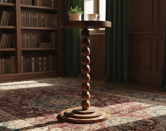 Round Side Table, Wooden Drink Table, Walnut Side Table, Small Round Table, Compact End Table Living Room Decor
