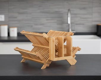 Bamboo Dish Drying Rack, 3 Tier  Countertop Rack, Utensil Holder rack