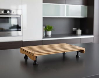 Bamboo Cutting Board & Stovetop Cover, Dual-Purpose RV Kitchen Accessory with Adjustable Legs, Eco-Friendly Non-Slip Countertop Board