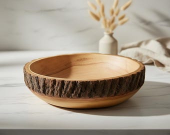 Mango Wood Fruit Bowl, Rustic Farmhouse Decor, Bark Edge , Kitchen Decor