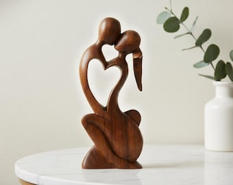Wooden Couple Statue Valentine gift, Abstract Love Sculpture, Romantic Kissing Couple Decor, Anniversary Wedding Valentine day gift