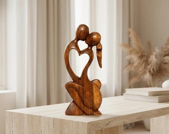 Wooden Couple Statue Valentine gift, Abstract Love Sculpture, Romantic Kissing Couple Decor, Anniversary Wedding Valentine day gift