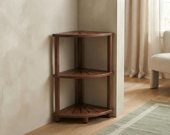 3 Tier Corner Shelf Stand , Bathroom Corner Shelf, Acacia Wood Corner Organizer, Kitchen Corner Rack, Rustic Home Decor