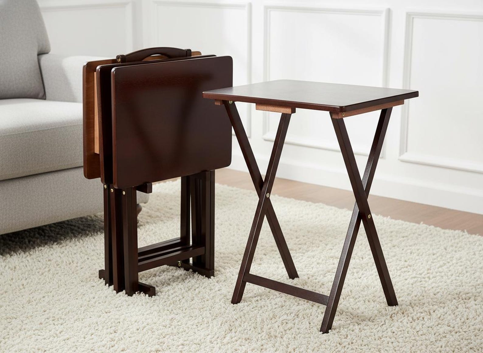 Folding Tray Table Set, Wooden TV Dinner Tray, Foldable Side Table ...