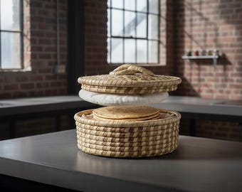 Handwoven Seagrass Tortilla Warmer Basket, Farmhouse Kitchen Decor