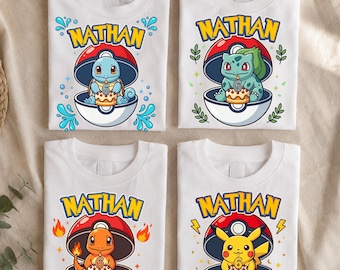 Personalized All Characters Pika Pika Birthday Shirt, Poke Party Theme, Birthday Squad Shirts,Poke Birthday Shirt, Monster Movie Pika Shirt