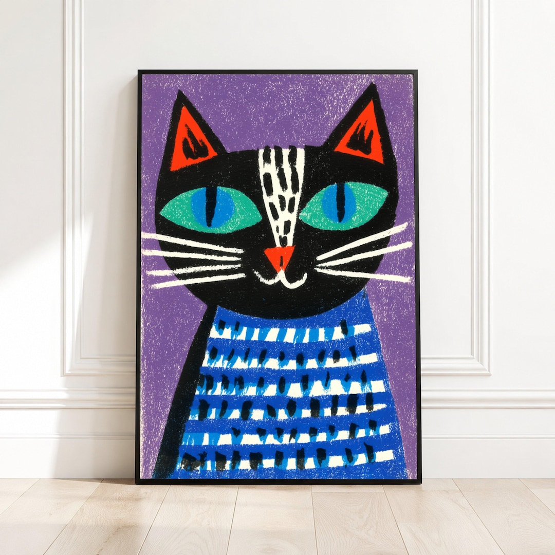 Modern Abstract Cat Canvas Wall Art Colorful Animal Illustration modern-abstract-cat-canvas-wall-art-colorful-animal-illustration