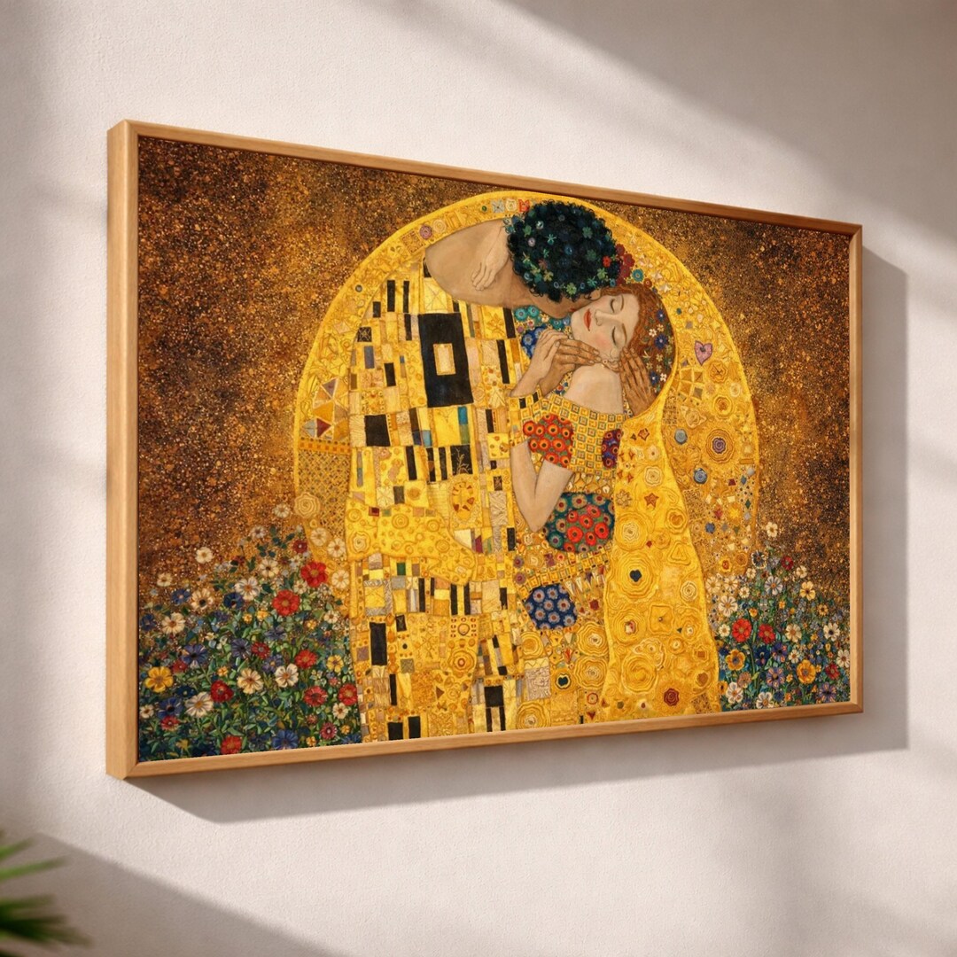 Gustav Klimt the Kiss Canvas Wall Art, Romantic Art Print, Golden ...