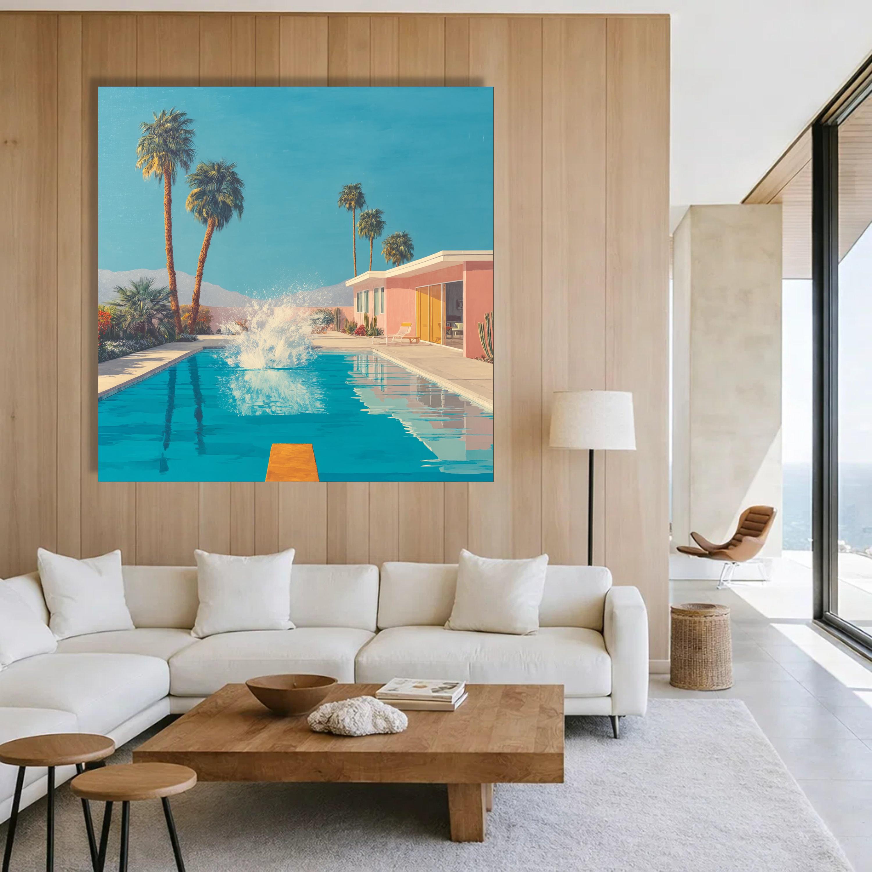 Modern Pool Splash Canvas Wall Art, David Hockney Mid Century House ...
