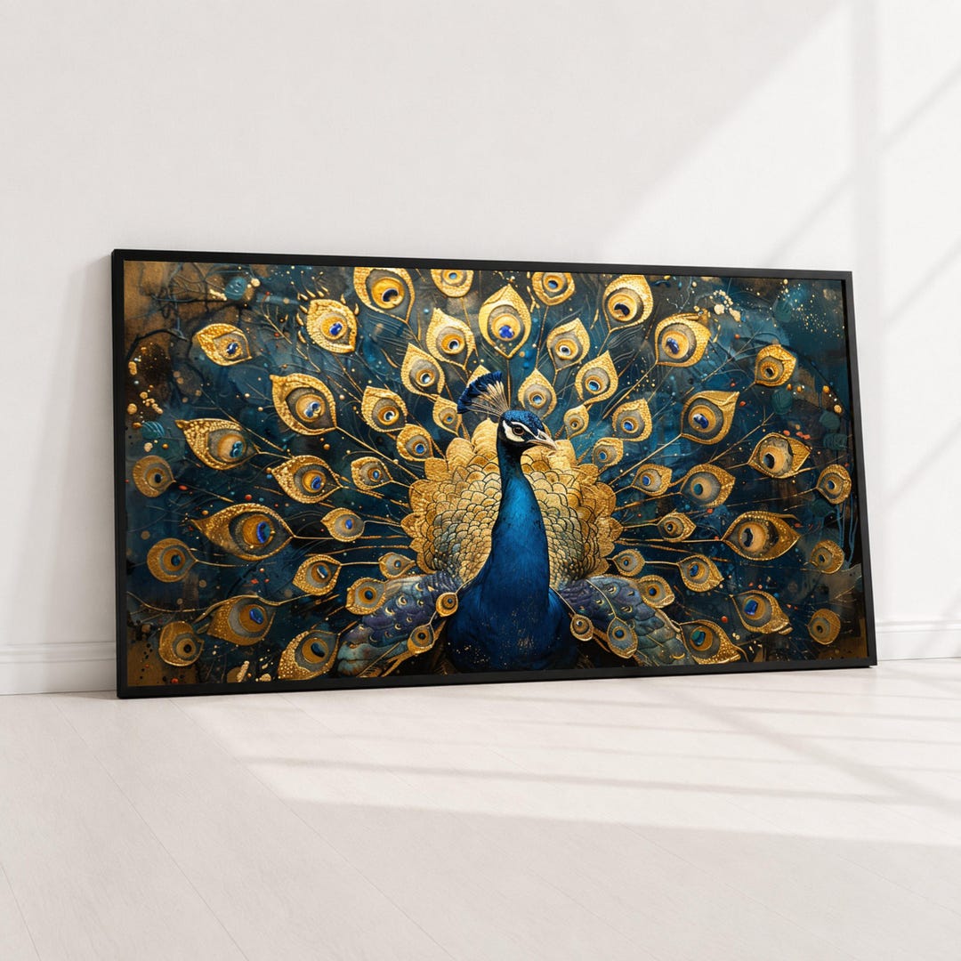 majestic-peacock-canvas-wall-art-gustav-klimt-style-gold-and-blue