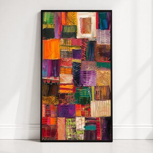 Vibrant Abstract Patchwork Canvas, Colorful Geometric Wall Art, Modern Home Decoration, Bold Artistic Design on Canvas