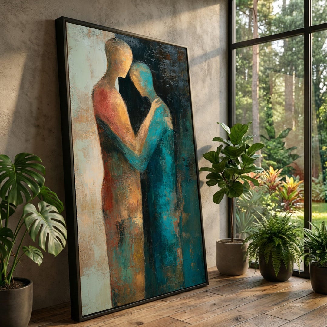 Abstract Intimate Connection Frame Embrace of Souls Abstract Canvas, Intimate Couple Wall Art, Emotional ...