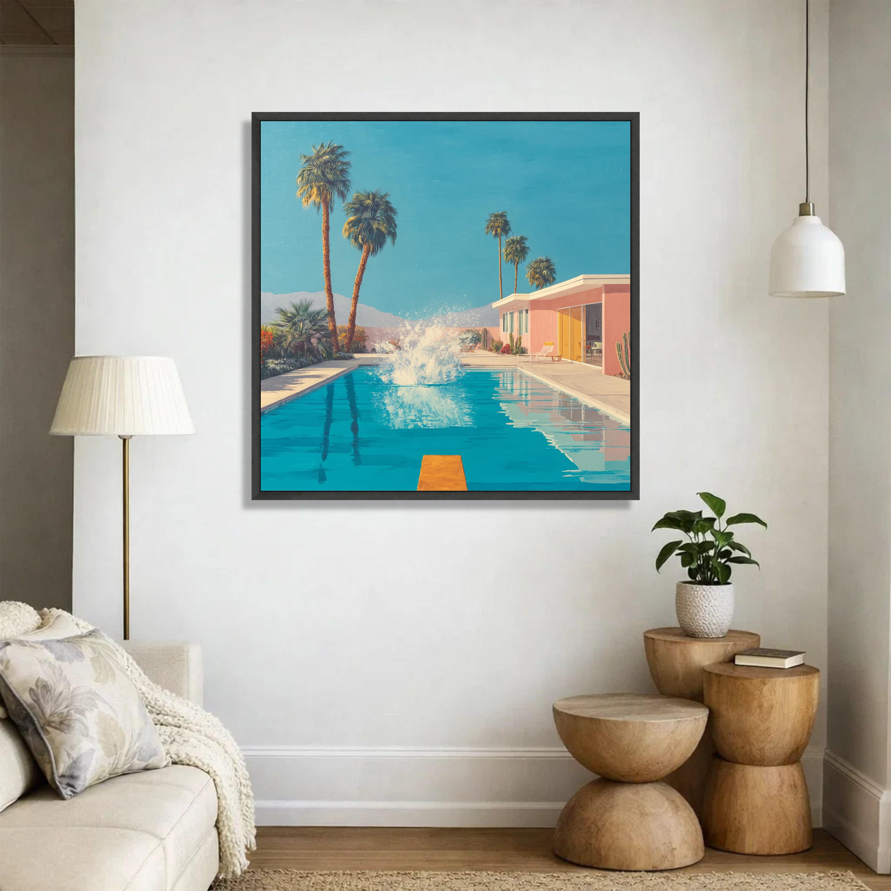 Modern Pool Splash Canvas Wall Art, David Hockney Mid Century House ...