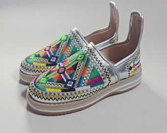 Handmade Moroccan Berber Sneakers - Colorful Embroidered Leather Shoes - Unique Amazigh Artisan Footwear - Boho Ethnic Mules - Handcrafted i