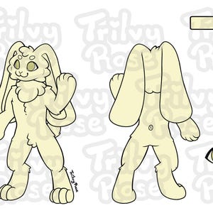 Hoja de referencia peluda con base de arte lineal - Lop Bunny / Rabbit