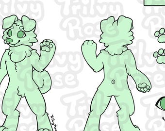 Furry reference sheet line art base - Floppy-eared Canine